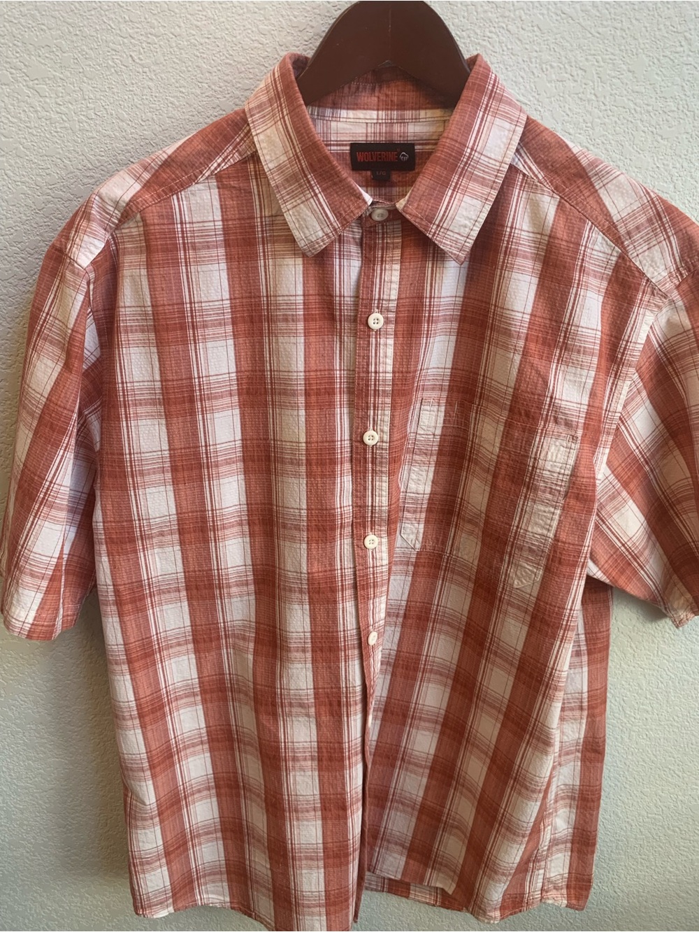 Wolverine Orange and White Plaid Short-Sleeve Button-Down Shirt